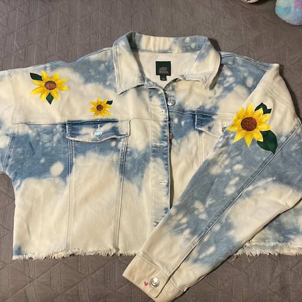 custom hand painted cropped sunflower jean jacket